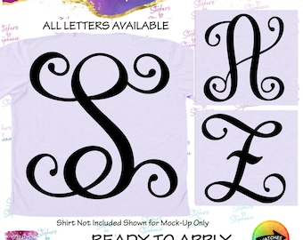 Vine Script Monogram Letter Graphic Ready-to-Apply Iron-On Transfer