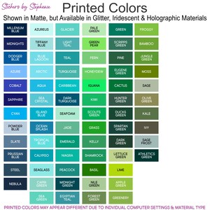 The image is a collage of various printed colors, including those shown in the image and available in glitter, iridescent, and holographic materials.