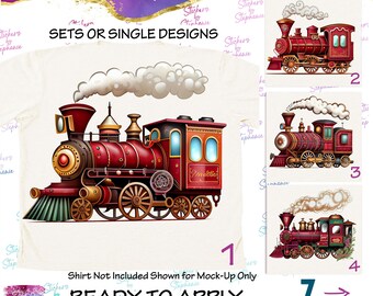 Train Red Vintage Steam Illustrated Graphic Ready-to-Apply Iron-On Transfer