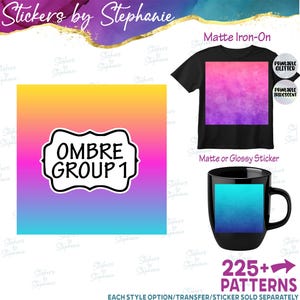 Ombre Gradient Patterns Custom Printed DIY Heat Transfer or Vinyl Sticker Craft Sheets