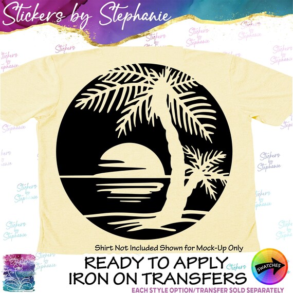 Palm Tree Sunset Sunrise Tropical Ready-to-Apply Iron-On Transfer or Sticker