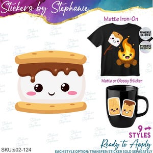 Kawaii S'Mores Smores Marshmallow Campfire Graphic Ready-to-Apply Iron-On Transfer or Sticker