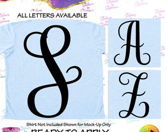 Vine Script Monogram Letter Graphic Ready-to-Apply Iron-On Transfer