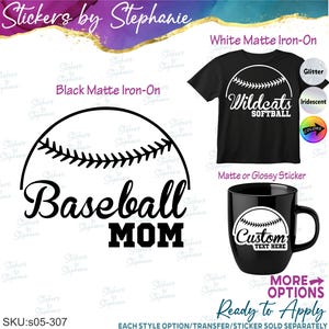 Team Baseball Softball Mom Custom Ready-to-Apply Iron-On Transfer or Sticker