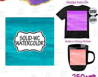 Watercolor Solid Color Patterns Custom Printed DIY Heat Transfer or Vinyl Sticker Craft Sheets
