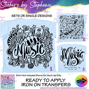 Music Note Musical Hand drawn Doodle Art Ready-to-Apply Iron-On Transfer or Sticker
