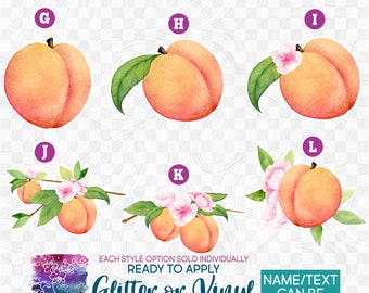 s415-1 Ready to Apply IronOn Transfer or Sticker Watercolor Peaches Peach Fruit Vinyl/Glitter/Holographic