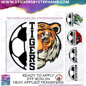 s116-1 Soccer Split Team Custom Text 67 Mascots 250+ Colors Matte Vinyl DTF Iron On Heat Press Applied T-Shirt Transfer