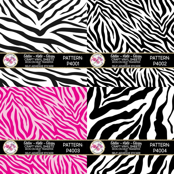 Vinyl Craft Sheets IronOn Transfer Sticker Glitter/Holographic/Iridescent DIY Cut Your Design Black White Pink Zebra Animal Pattern