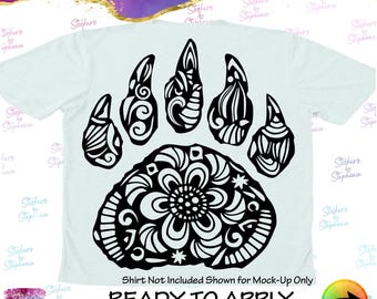 Bear Paw Print Claw Zentangle Graphic Ready-to-Apply Iron-On Transfer or Sticker
