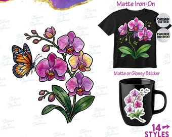 Orchids Pink Purple Orchid Flowers Graphic Ready-to-Apply Iron-On Transfer or Sticker