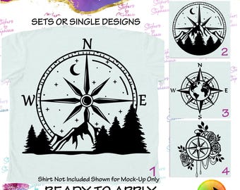 Compass Mountains Crescent Moon Graphic Ready-to-Apply Iron-On Transfer
