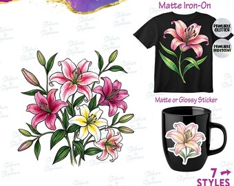 Lillies Stargazer Lily Flower Flowers Graphic Ready-to-Apply Iron-On Transfer or Sticker