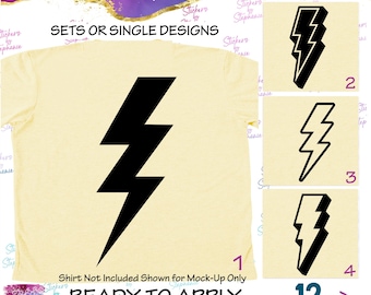 Lightning Bolt Silhouette Graphic Ready-to-Apply Iron-On Transfer