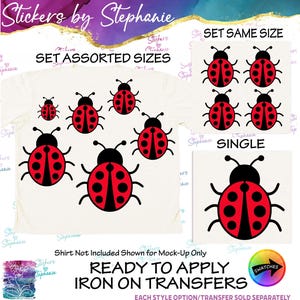 Ladybug Graphic Set Ready-to-Apply Iron-On Transfer or Sticker