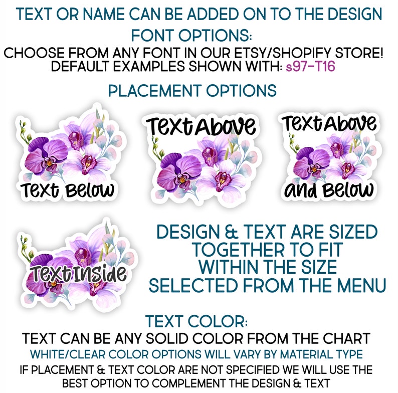 a set of text and flower stickers on a white background