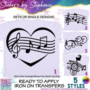 Music Note Notes Scale Sheet Graphic Ready-to-Apply Iron-On Transfer or Sticker