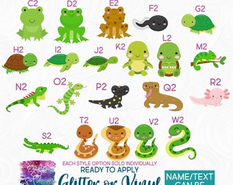 s169-10 Ready to Apply IronOn Transfer or Sticker Reptiles Snakes Frog Turtle Chameleon Iguana Gecko Vinyl/Glitter/Holographic