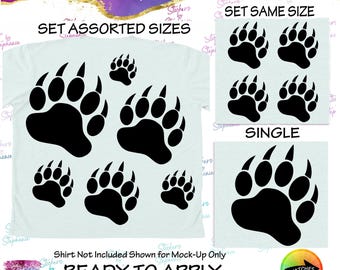 Bear Paw Prints Tracks Graphic Set Ready-to-Apply Iron-On Transfer or Sticker