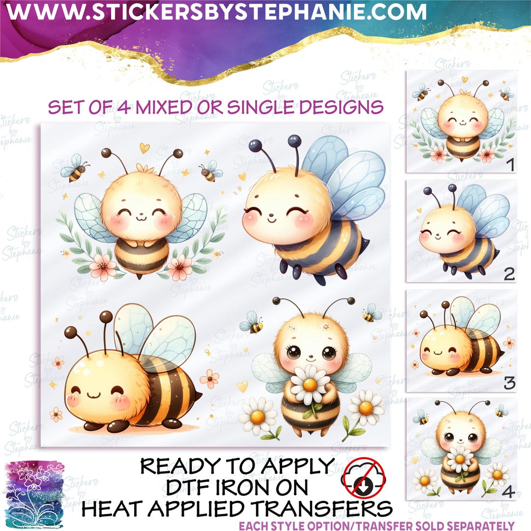 E0124 Watercolor Baby Bumblebee Bumble Bee Set of 4 or Single Image ...