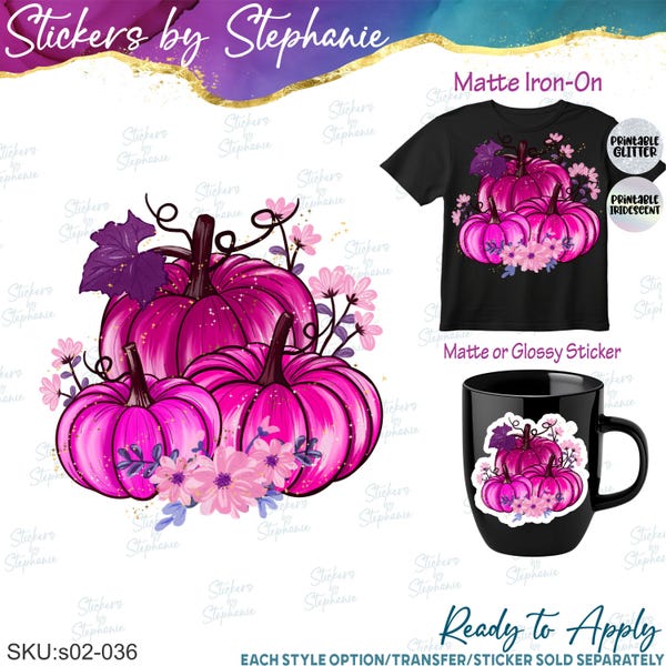 Pink Pumpkins Fall Graphic Ready-to-Apply Iron-On Transfer or Sticker