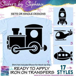 Train, Airplane, Plane, Rocket, Graphic Ready-to-Apply Iron-On Transfer or Sticker