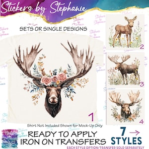 Moose Watercolor Graphic Ready-to-Apply Iron-On Transfer or Sticker