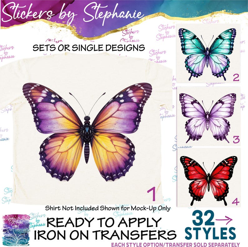 Butterfly Butterflies Graphic Ready-to-Apply Iron-On Transfer image 1