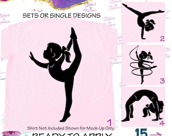 Gymnast Gymnastics Little Girl Silhouette Graphic Ready-to-Apply Iron-On Transfer