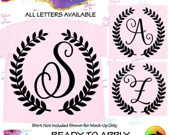 Script Laurel Wreath Vine Monogram Letter Graphic Ready-to-Apply Iron-On Transfer