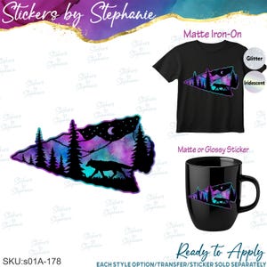 Arrowhead Wolf Auora Borealis Northern Lights Ready-to-Apply Iron-On Transfer or Sticker