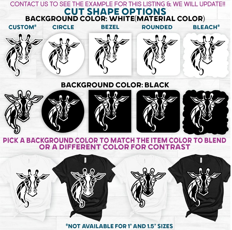 a black and white photo of a t - shirt with the words cut shape options