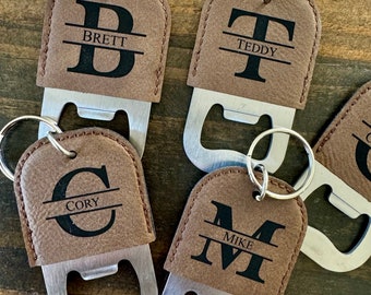 Personalized Groomsmen Bottle Opener: Engraved PU Leather Keychain