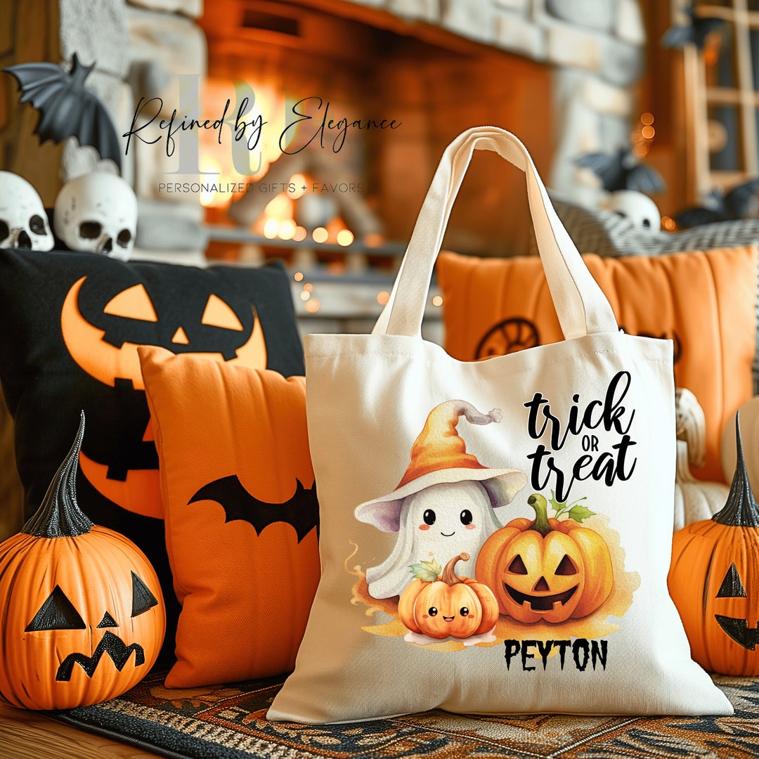 Custom Name Halloween Tote for Kids – Unique Trick or Treat Candy Bag ...