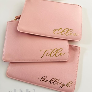 Personalized Bridesmaid Clutch: PU Leather Makeup Bag, Bridal Party Gift