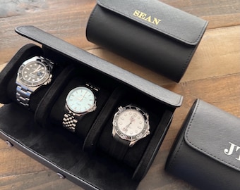 Personalized Vegan Leather Watch Box: Travel Watch Case, Groomsman Gift