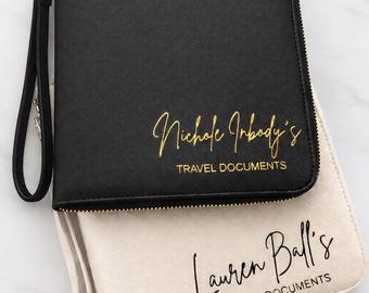 Personalized Travel Document Holder, Passport Organizer Wallet, Family Travel Wallet, Honeymoon Gift, Custom Travel Portfolio