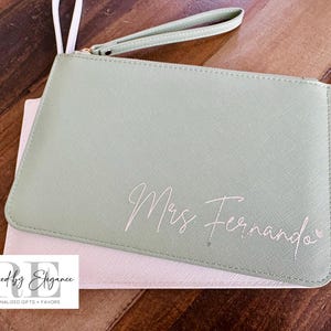 Bridal Clutch, Custom Name Bag, "Mrs" Wedding Pouch, Honeymoon Bag, Bride Gift, Makeup Clutch image 1