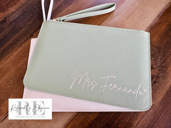 Bridal Clutch, Custom Name Bag, "Mrs" Wedding Pouch, Honeymoon Bag, Bride Gift, Makeup Clutch