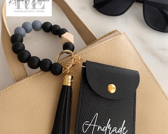 Custom Name Wristlet - Personalized Silicone Keychain Wallet | ID & Card Holder | Bridesmaid Gift | Stocking stuffer | Custom Keychain