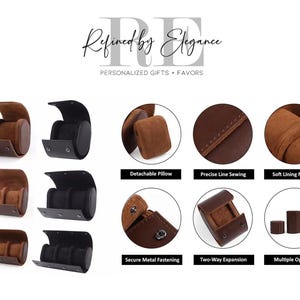 May include: A set of brown and black watch boxes with a variety of features, including a detachable pillow, precise line sewing, soft lining material, secure metal fastening, two-way expansion, and multiple options. The boxes are made of leather and have a brown and black color scheme.