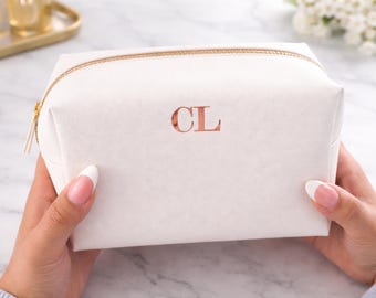 Makeup Bag, Personalized Cosmetic Bag, Bridesmaid Gift, Custom Initial Pouch, Travel Makeup Bag