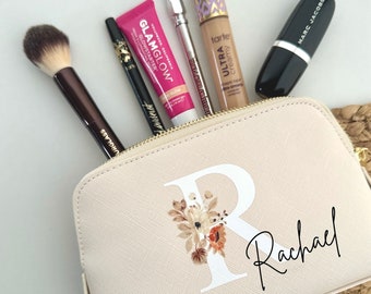 Bridesmaid Makeup Bag, Monogram Cosmetic Pouch, Custom Initial Travel Bag, Maid of Honor Gift, Bachelorette Party Favors