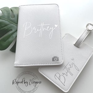 Personalized Leather Passport Holder & Personalized Luggage Tag, Bridesmaid Gifts, Honeymoon gift, Travel Set, Bride, Gifts For Her