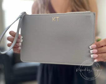 Personalized Gray Clutch | Customs Initials Clutch Bag | Bridesmaid & Bridal Party Gift | Wedding Favor | Christmas Gift for her