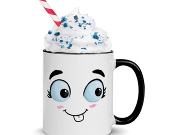 Tazza con faccina felice: tazza da caffè con personaggio dei cartoni animati divertente
