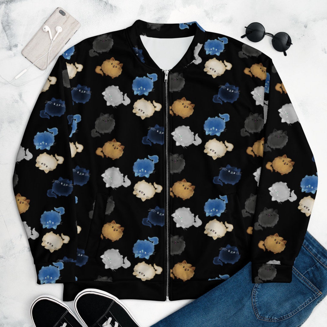 Fluffy Cat Print Bomber Jacket - Unisex Cat Lover Fashion - Etsy