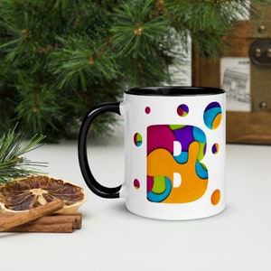 Taza colorida personalizable: su inicial con estilo de recorte de papel - Taza con letras - Taza de café con monograma inicial - Personalizada