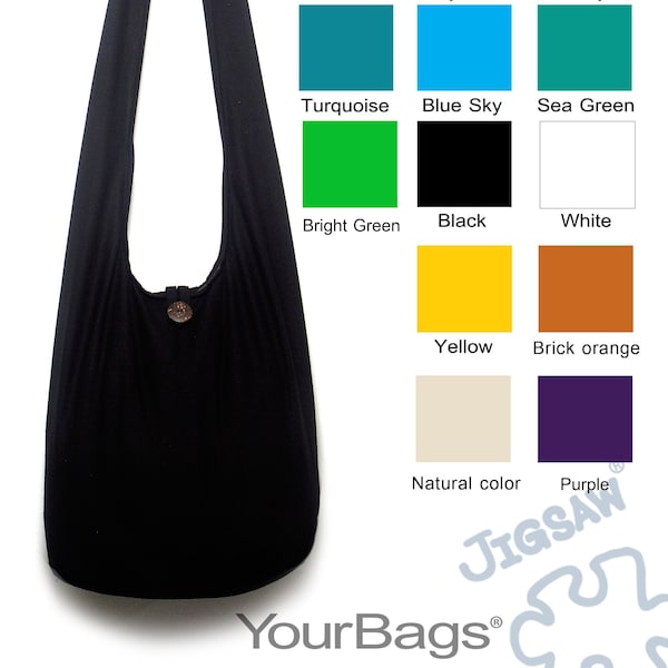 Crossbody bag you can select zipper closure or none Cotton bag  Plain color Small bag Hippie Purse Gypsy Sling bag Handmade bag MANY COLORS