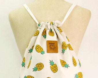 Pineapple Backpack, Canvas bag, ( 2 pocket inside + cotton fabric lining or waterproof fabric lining )